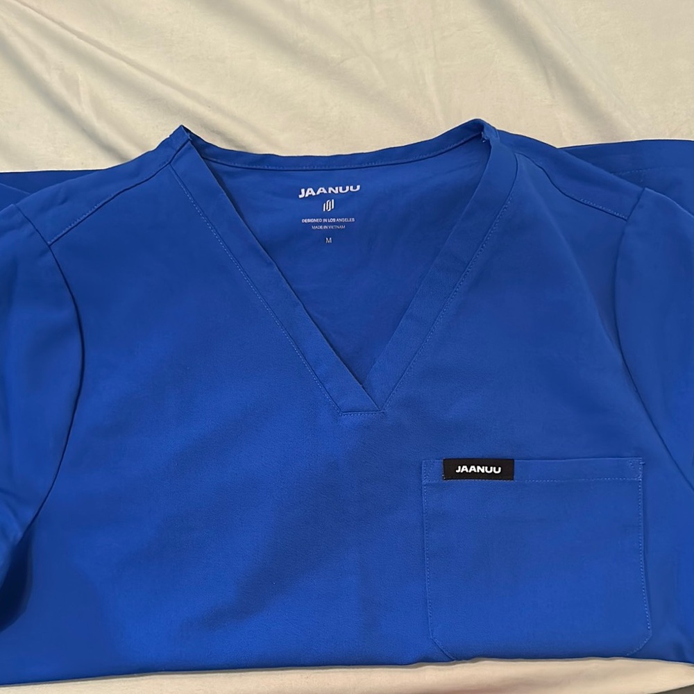 Jaanuu Blue V-Neck Scrub Top Professional Quality